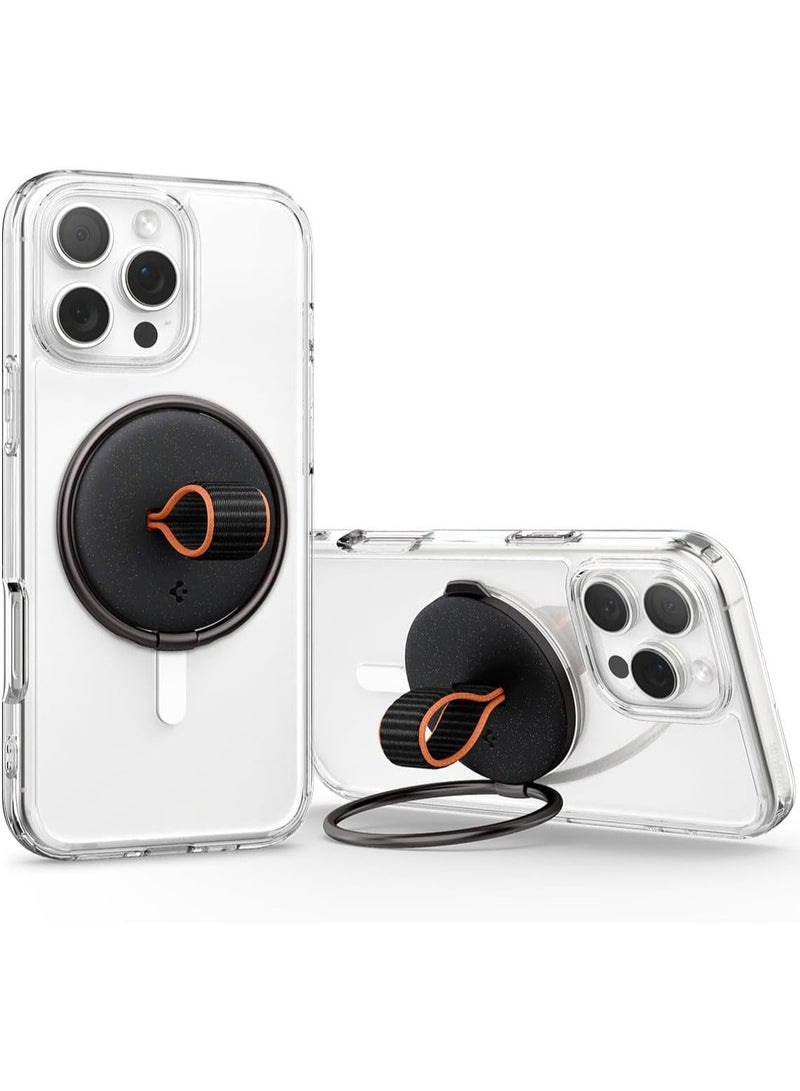 Spigen حلقة O-Mag (MagFit) حامل هاتف مغناطيسي مع حزام نايلون متين [حلقة إصبع] وقابل للتعديل [حامل] متوافق مع MagSafe لهاتف iPhone 16 15 14 13 12 سلسلة OM104 - أسود - Image 1