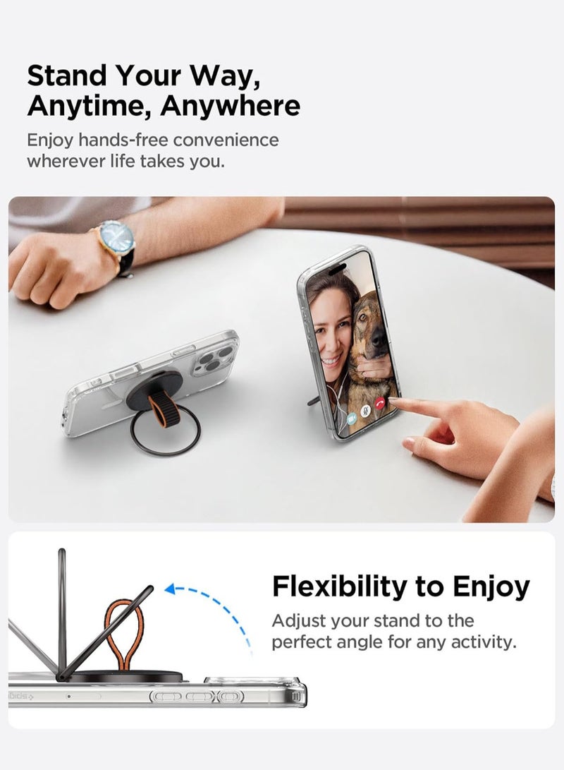 Spigen حلقة O-Mag (MagFit) حامل هاتف مغناطيسي مع حزام نايلون متين [حلقة إصبع] وقابل للتعديل [حامل] متوافق مع MagSafe لهاتف iPhone 16 15 14 13 12 سلسلة OM104 - أسود - Image 3