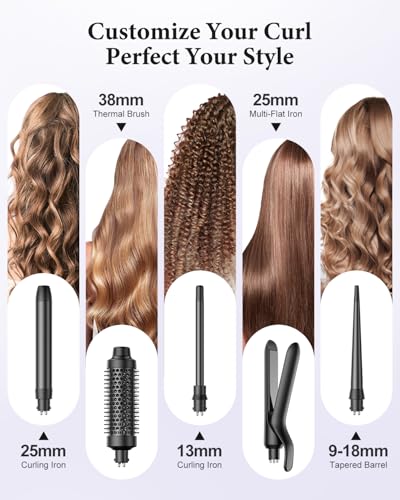BESTOPE PRO 5 in 1 Curling Iron Curling Wand Set with Thermal Brush Flat Iron Hair Straightener 3 Ceramic Irons 0351 13 Adjustable Temps Hair Curler Waver with Heat Resistant Mat Glove Clip - Image 3