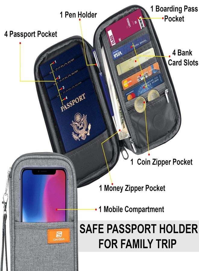 DAHSHA Fabric Travel Family Passport Holder Card Holder Wallet Travel Accessories Document Organizer Passport Cover Travel Wallet with Removable Hand Strap for Men and Women (Grey - 13 x 3 x 23 Cm) - Image 3