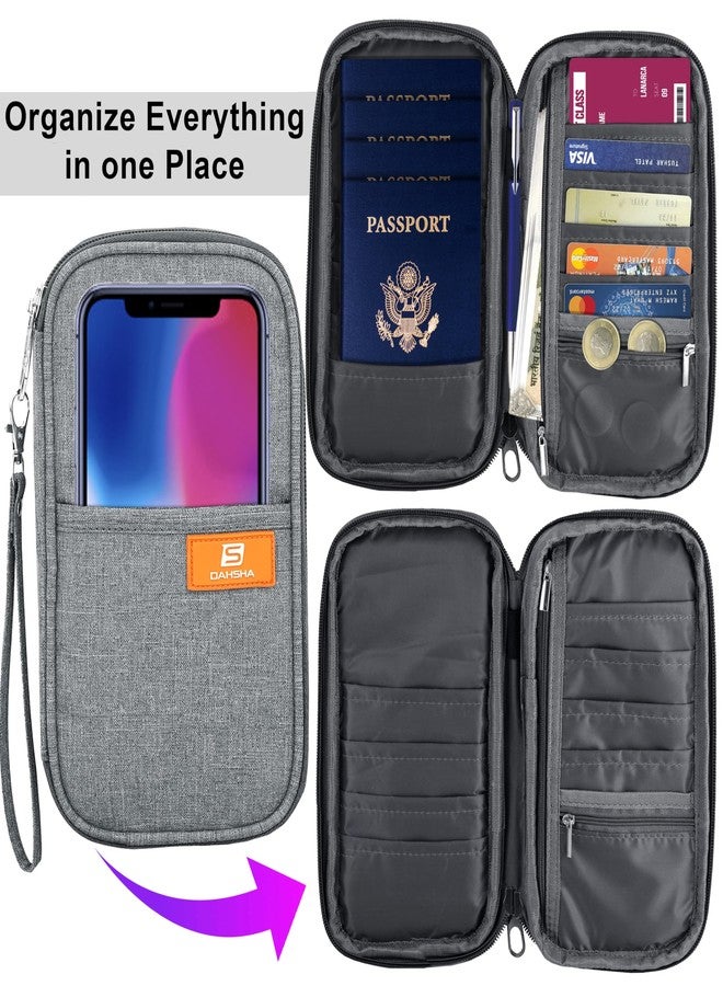 DAHSHA Fabric Travel Family Passport Holder Card Holder Wallet Travel Accessories Document Organizer Passport Cover Travel Wallet with Removable Hand Strap for Men and Women (Grey - 13 x 3 x 23 Cm) - Image 5