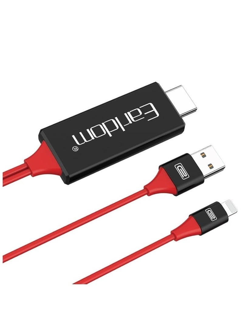 Earldom ET-W5 2-in-1 8-Pin HDTV & Charging Cable 2M – 4K HD Lightning to HDMI Adapter for Phone to TV Screen Mirroring – Plug & Play AV Cable with Simultaneous Charging & Video Output – Silver - Image 2