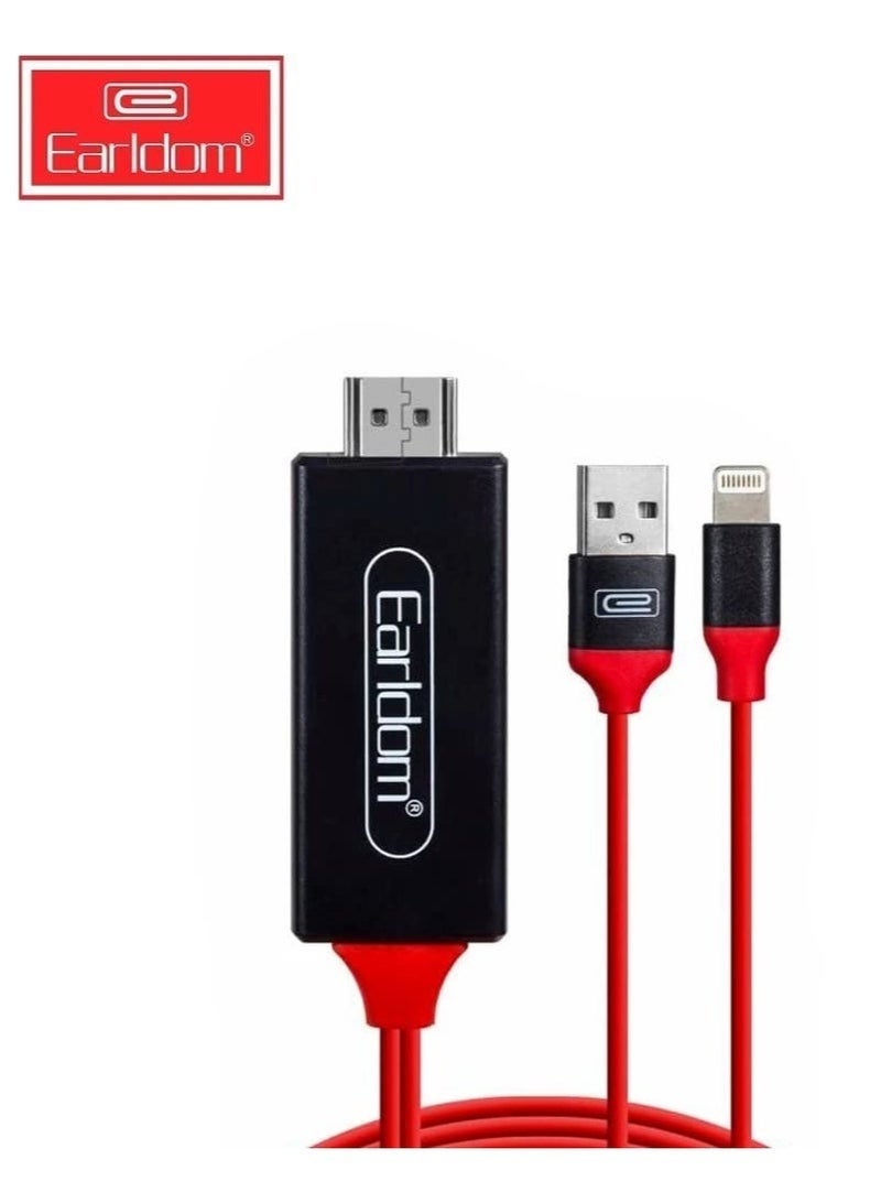 Earldom ET-W5 2-in-1 8-Pin HDTV & Charging Cable 2M – 4K HD Lightning to HDMI Adapter for Phone to TV Screen Mirroring – Plug & Play AV Cable with Simultaneous Charging & Video Output – Silver - Image 1