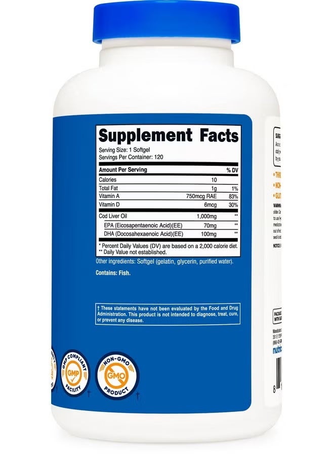 Nutricost, Cod Liver Oil, 1,000 mg, 120 Softgels - Image 5