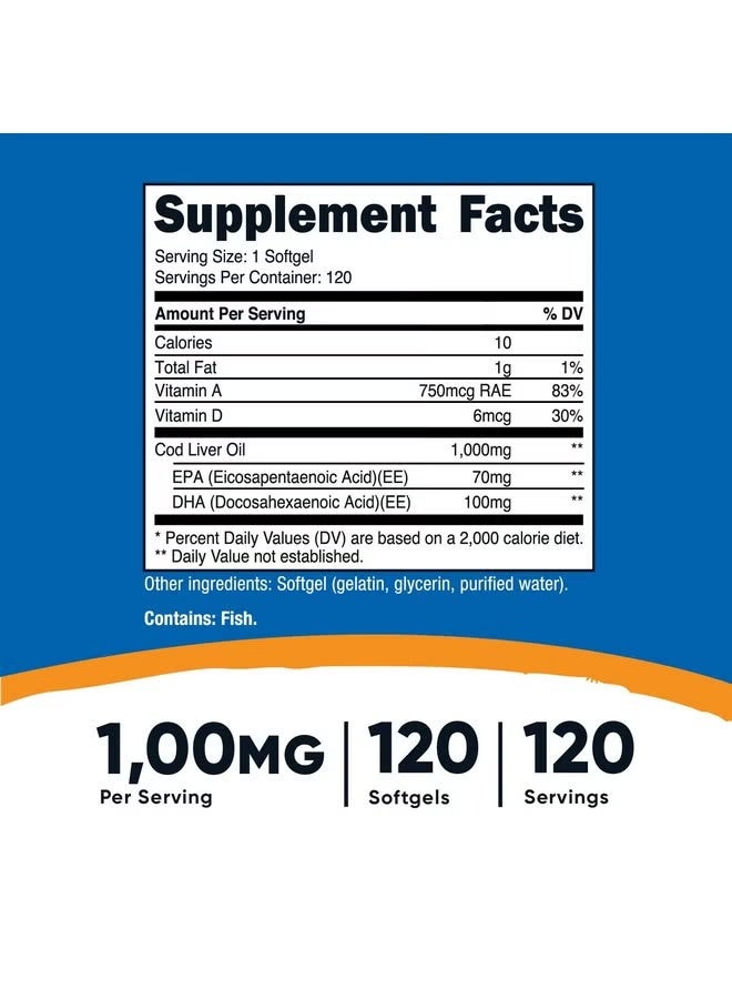 Nutricost, Cod Liver Oil, 1,000 mg, 120 Softgels - Image 2