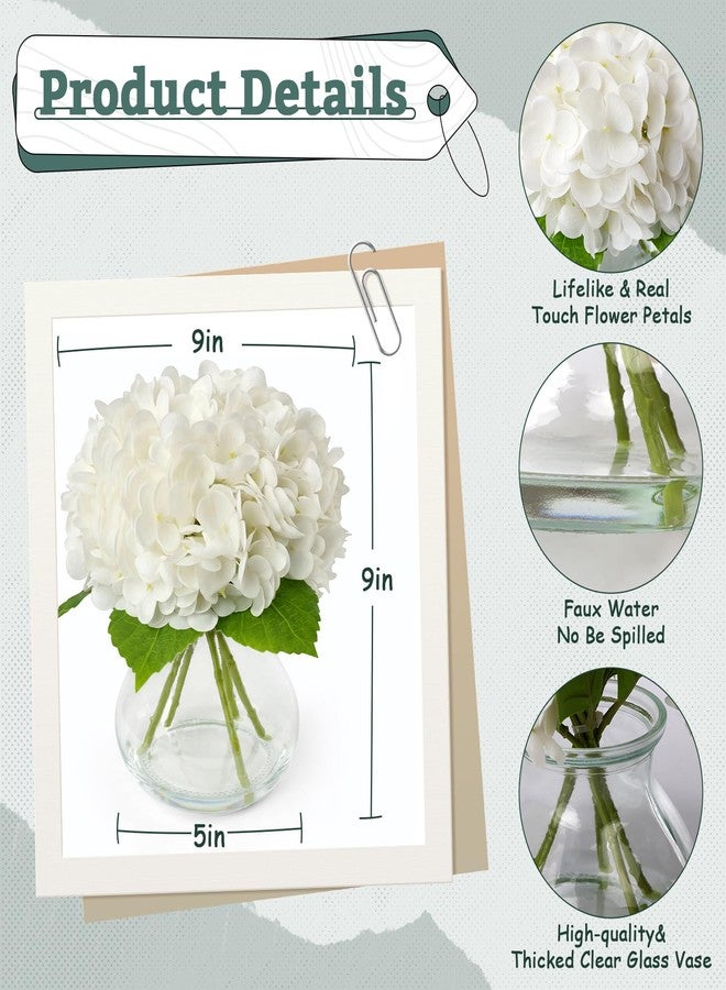 AMORISE Real Touch Artificial Hydrangea in Vase,Premium Faux Flowers with Faux Water for Home Decoration,Coffee,Table,Wedding,White Fake Hydrangea with Vase for DIY Floral Arrangements - Image 2