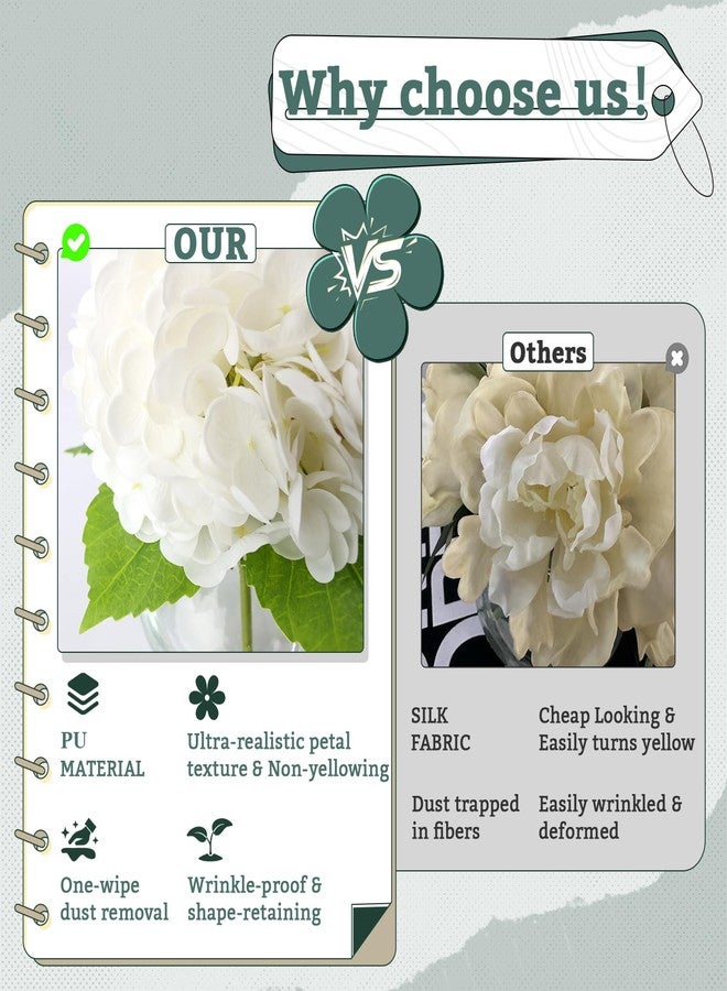 AMORISE Real Touch Artificial Hydrangea in Vase,Premium Faux Flowers with Faux Water for Home Decoration,Coffee,Table,Wedding,White Fake Hydrangea with Vase for DIY Floral Arrangements - Image 4