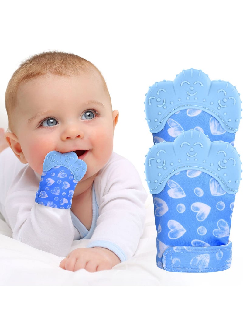 2 Pack Teething Mittens for Baby,Baby Teething Set, Teething Glove, Infant Soothing Pain Relief Mitt Baby Teether Mits for Baby（Blue） - Image 1