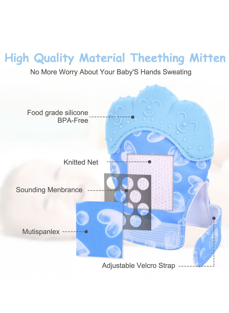 2 Pack Teething Mittens for Baby,Baby Teething Set, Teething Glove, Infant Soothing Pain Relief Mitt Baby Teether Mits for Baby（Blue） - Image 3