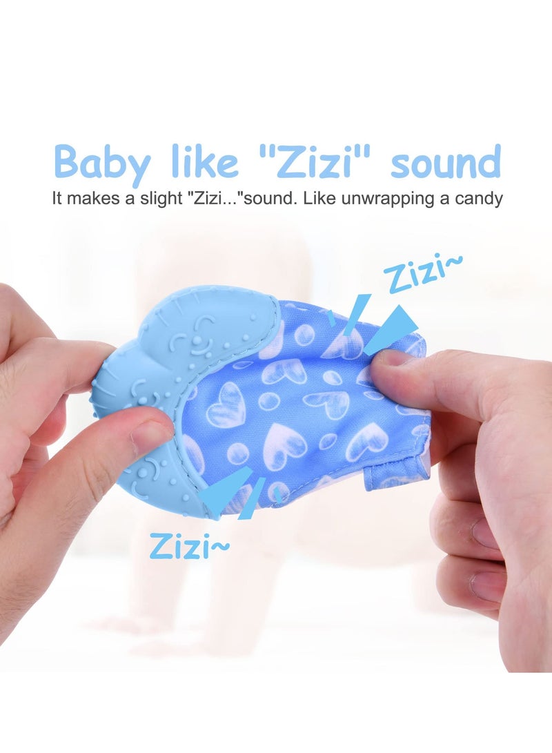 2 Pack Teething Mittens for Baby,Baby Teething Set, Teething Glove, Infant Soothing Pain Relief Mitt Baby Teether Mits for Baby（Blue） - Image 4