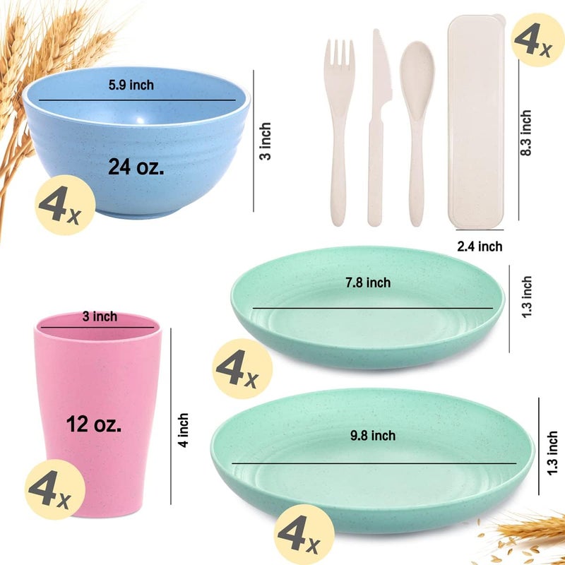 Supernal 32pcs Wheat Straw Dinnerware SetsUnbreakable DishLight Weight Dinnerware Reusable Dishwasher Microwave SafeEco Friendly PlatesCereal BowlsCups and Utensils Sets - Image 2