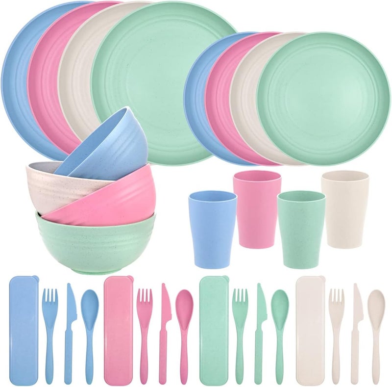 Supernal 32pcs Wheat Straw Dinnerware SetsUnbreakable DishLight Weight Dinnerware Reusable Dishwasher Microwave SafeEco Friendly PlatesCereal BowlsCups and Utensils Sets - Image 1