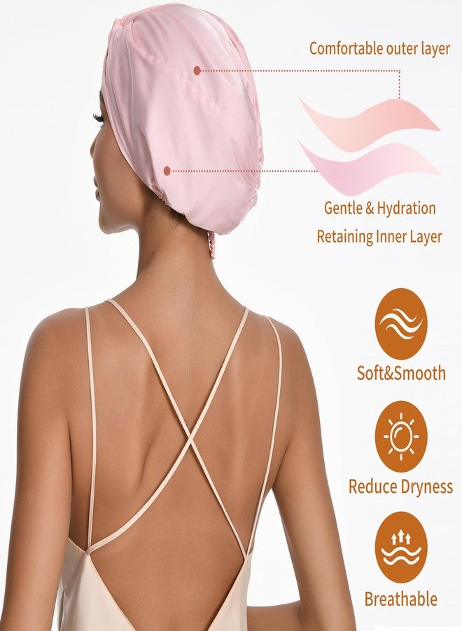 elio Adjustable Silk Satin Hair Bonnet for Sleeping with 5% Mulberry Silk - Double Layer Hair Cap for Women & Men, Extra Smooth Night Cap for Curly, Braided, Natural Hair - Silk Shower Cap (Pink) - Image 3