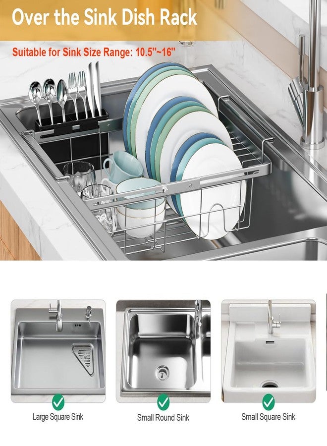 Orgneas Capacity Expandable Dish Drying Rack in Sink, Stainless Steel Rustproof Over Sink Dish Drainer Rack with Utensil Holder for RV Kitchen Counter, Fit for Interior Width 10.5''~17'' Sinks - Image 4