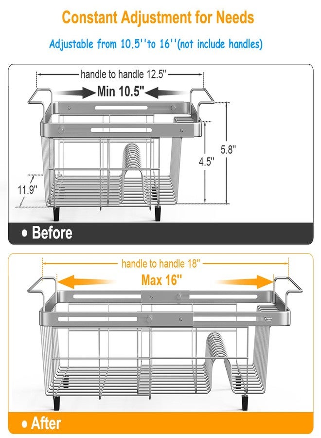 Orgneas Capacity Expandable Dish Drying Rack in Sink, Stainless Steel Rustproof Over Sink Dish Drainer Rack with Utensil Holder for RV Kitchen Counter, Fit for Interior Width 10.5''~17'' Sinks - Image 2