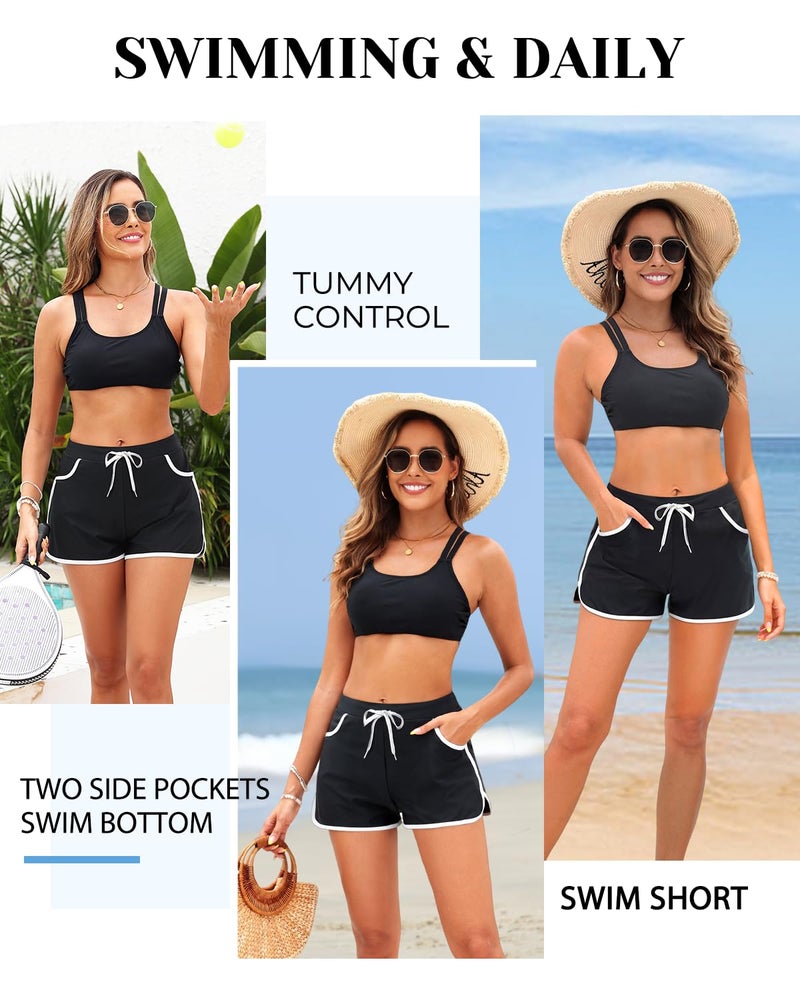 Tempt Me Women Swim Shorts with Pockets - Black Beach Boardshorts Drawstring Swim Trunks Bathing Suit Bottoms 2025 M - Image 5