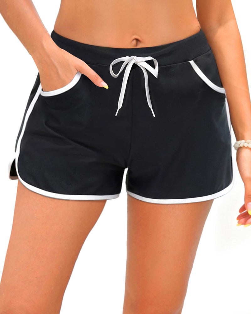 Tempt Me Women Swim Shorts with Pockets - Black Beach Boardshorts Drawstring Swim Trunks Bathing Suit Bottoms 2025 M - Image 1