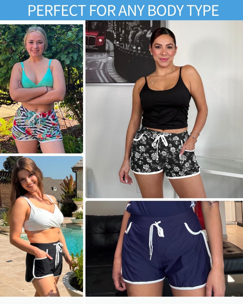 Tempt Me Women Swim Shorts with Pockets - Black Beach Boardshorts Drawstring Swim Trunks Bathing Suit Bottoms 2025 M - Image 2