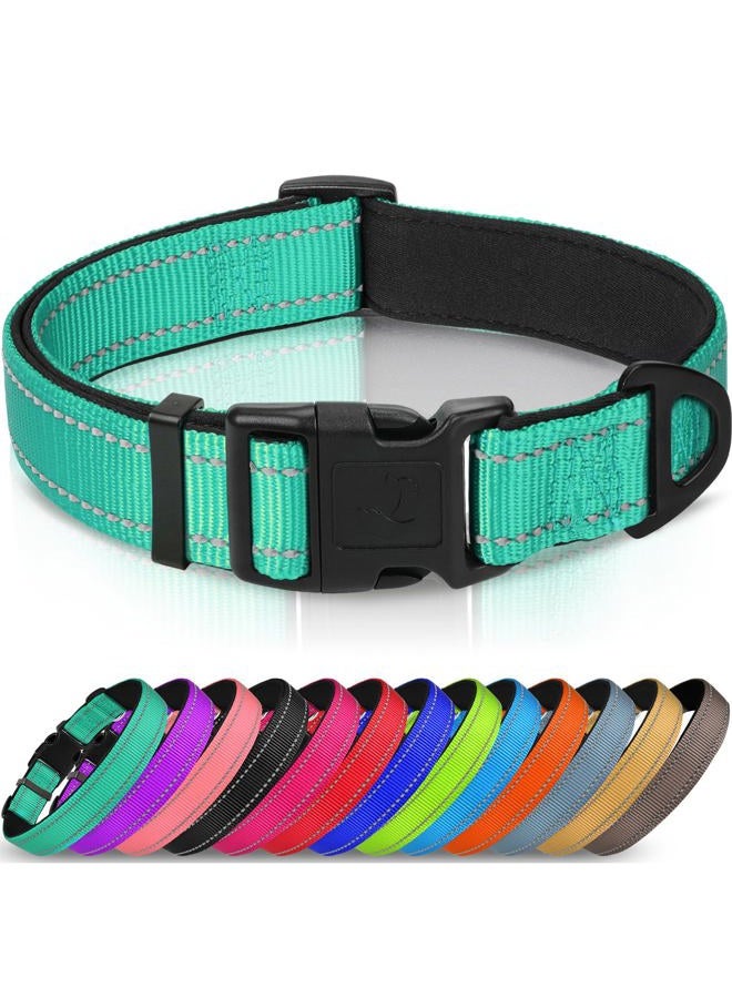 Joytale Reflective Dog Collar,Soft Neoprene Padded Breathable Nylon Pet Collar Adjustable for Large Dogs,Teal,L  - Image 1