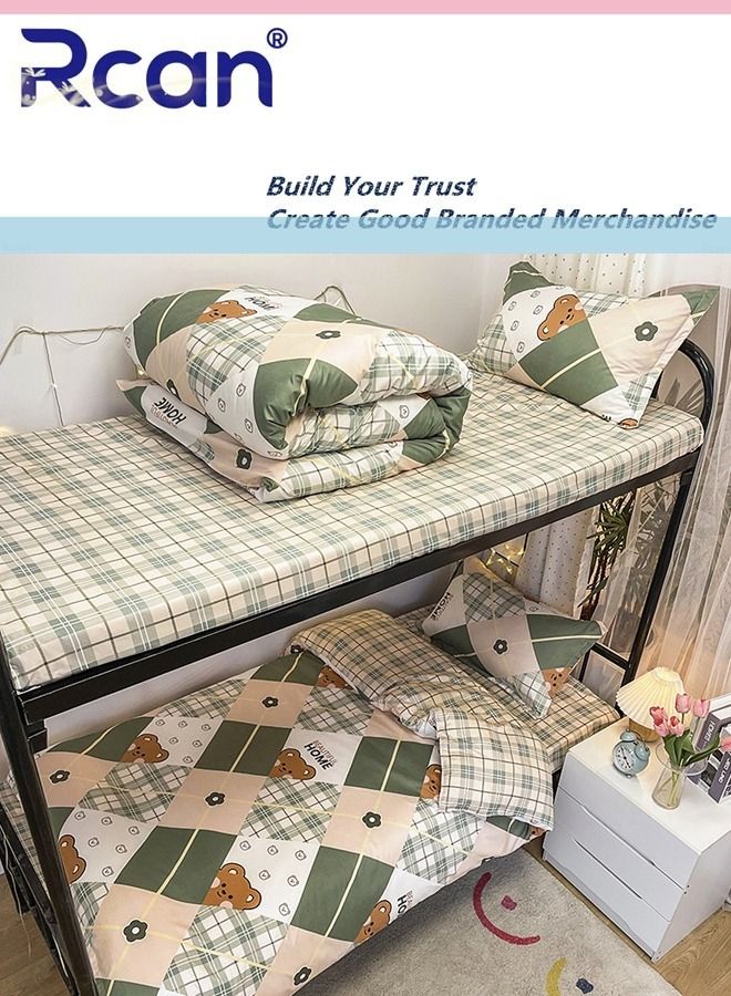 Rcan 3 Piece Set Cartoon College Style Print Design Kids Bedding Quilt Cover Sheet Pillowcase Set Cotton for Dormitory Single Bed Children's Bed for Boys Girls  150x200cm/ 59x78.7In - Image 3