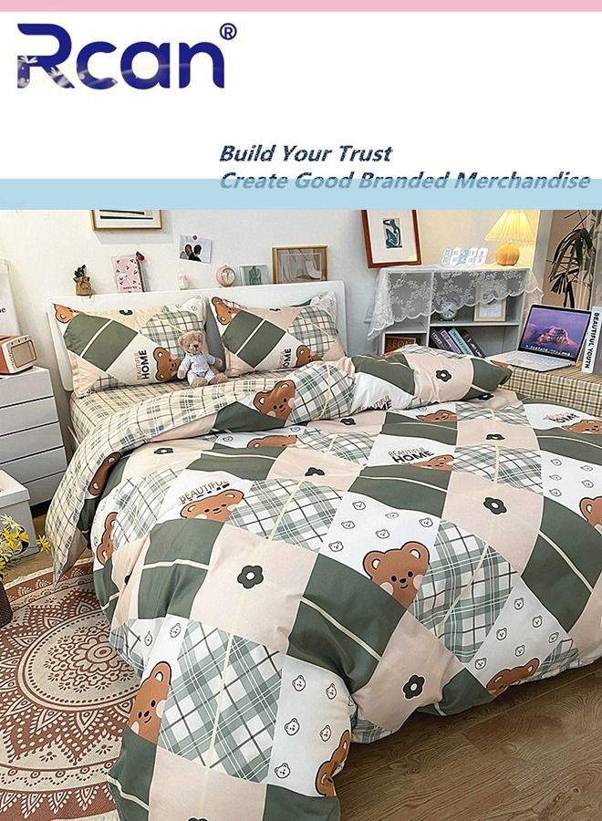 Rcan 3 Piece Set Cartoon College Style Print Design Kids Bedding Quilt Cover Sheet Pillowcase Set Cotton for Dormitory Single Bed Children's Bed for Boys Girls  150x200cm/ 59x78.7In - Image 4