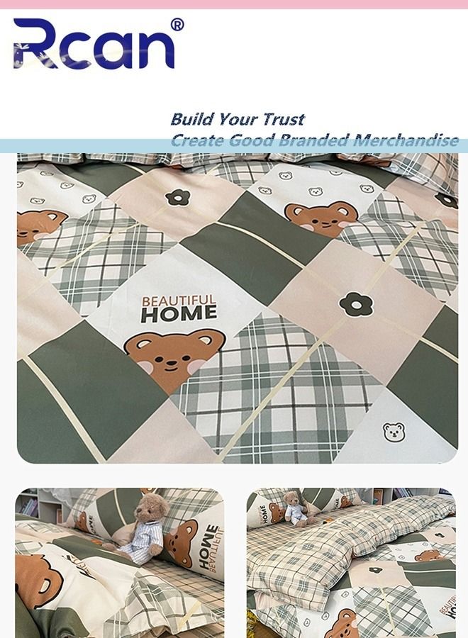 Rcan 3 Piece Set Cartoon College Style Print Design Kids Bedding Quilt Cover Sheet Pillowcase Set Cotton for Dormitory Single Bed Children's Bed for Boys Girls  150x200cm/ 59x78.7In - Image 5