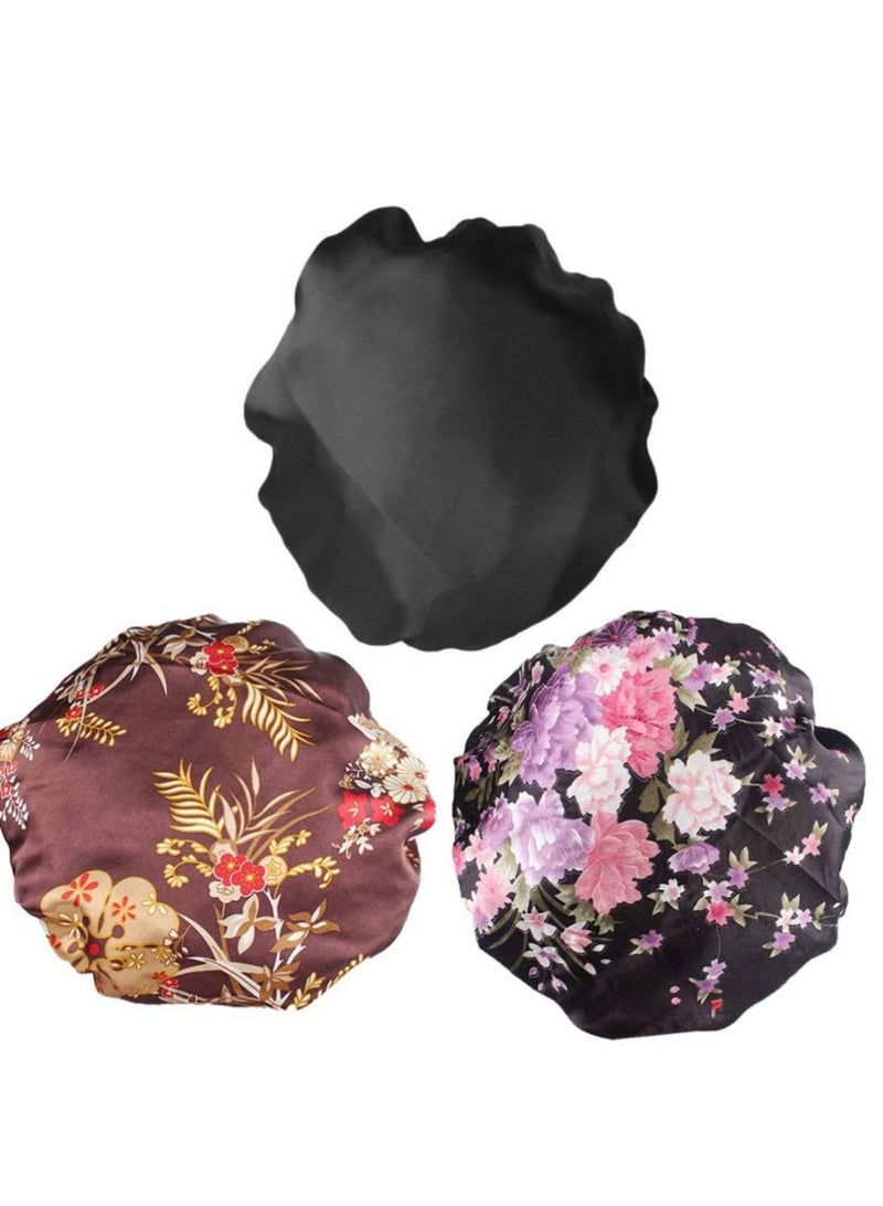 Mobestech 3Pcs Sleep Night Caps Wide Band Silk Satin Bonnet Night Head Cover Soft Hair Turban Chemo Caps Hair Loss Hats for Women