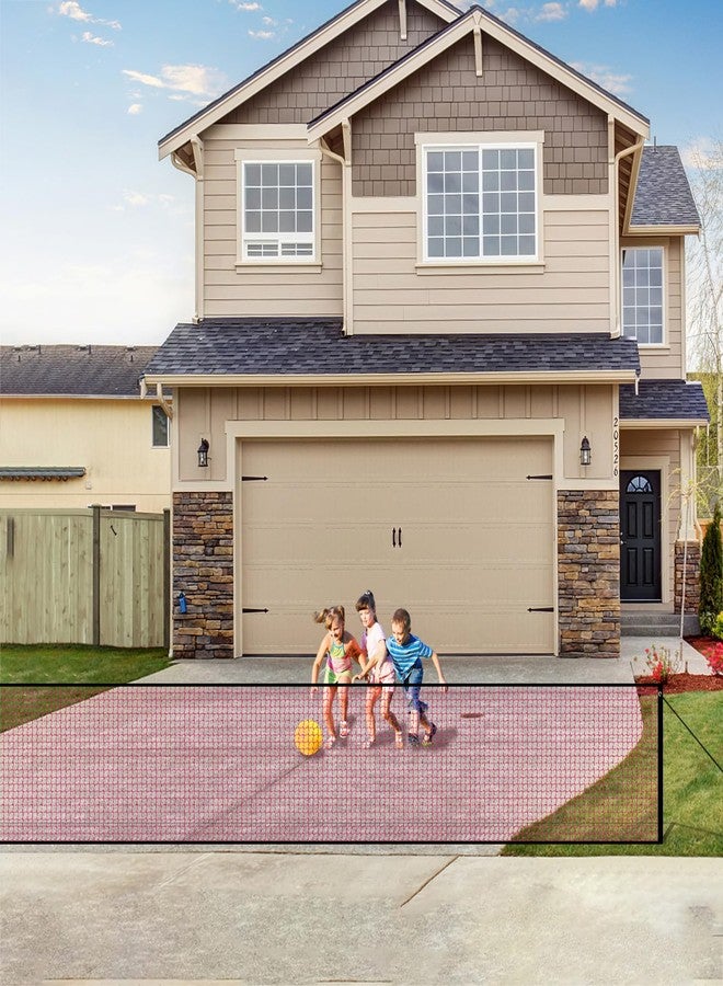 LUTICO Driveway Net for Kids Safety - LUTICO 20 FT Wide 38 inch Tall Driveway Gate to Stop Basketballs Rolling to Street - No Retractable Driveway Guard Fence Outdoor to Keep Yard Playtime Safety (Red) - Image 1