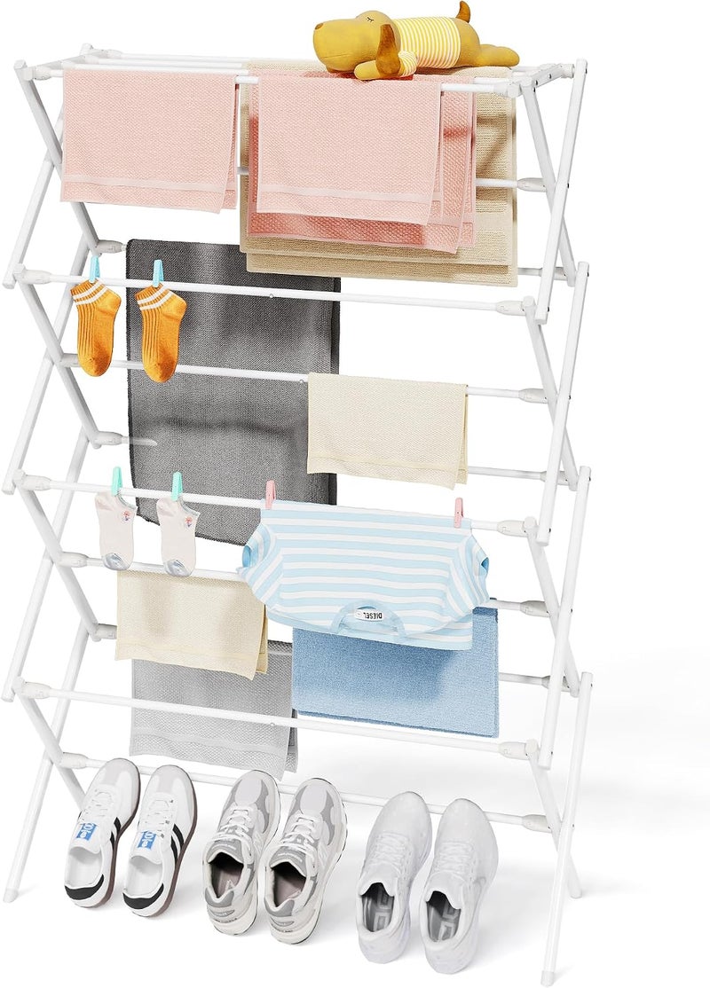 Sakugi Foldable Clothes Drying Rack – Metal Laundry Drying Rack with Non-Slip Feet, 4-Tier Space-Saving Clothing Rack for Organization, Indoor & Outdoor Use, 11.4" D x 29.1" W x 50.0" H, White - Image 1
