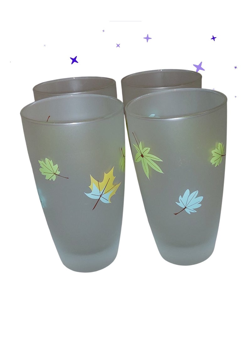 Set of 4 long glass beverage juice glasses & water cups printed - Image 1