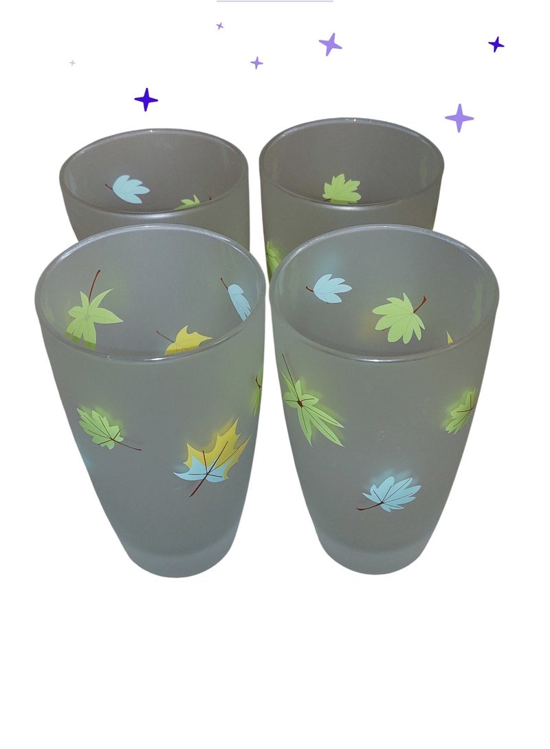 Set of 4 long glass beverage juice glasses & water cups printed - Image 3