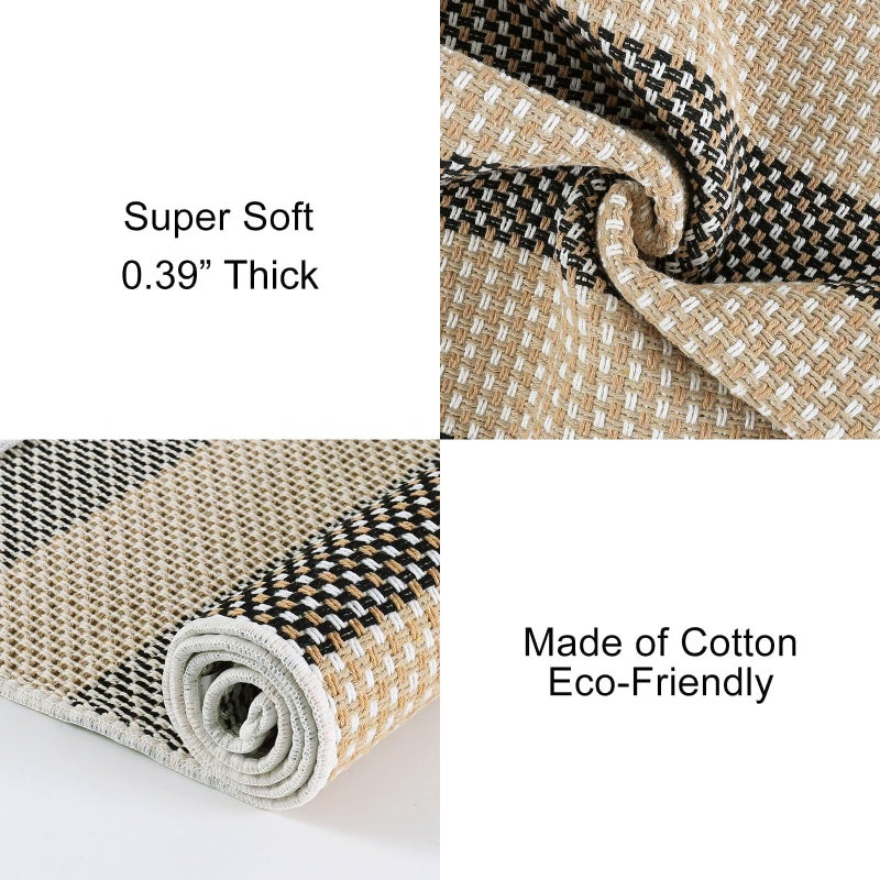 OJIA Front Door Rug 24"x51" Outdoor Doormat Washable Front Door Mat Indoor Entrance Tan Washable Porch Rug Woven Striped Outdoor Mat Entryway Rugs Small Area Rug for Kitchen Entry Bathroom - Image 5