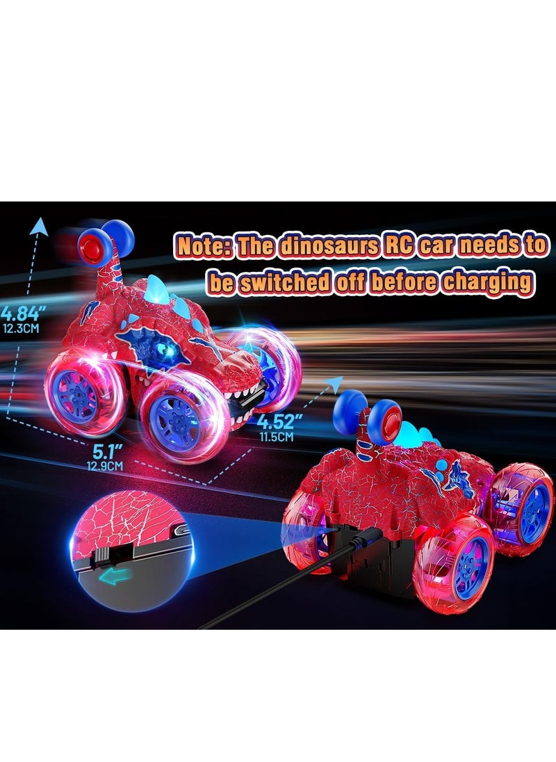 Carsky Remote Control Car RC Cars for Boy 360°Stunt Rotation 4WD Remote Cars for Kids 3-6 Double Sided Dinosaur Toy with Lights,2.4GHz Electric Toy Car,Easter Birthday Gift for 3 4 5 6 Year Old Boy  - Image 2
