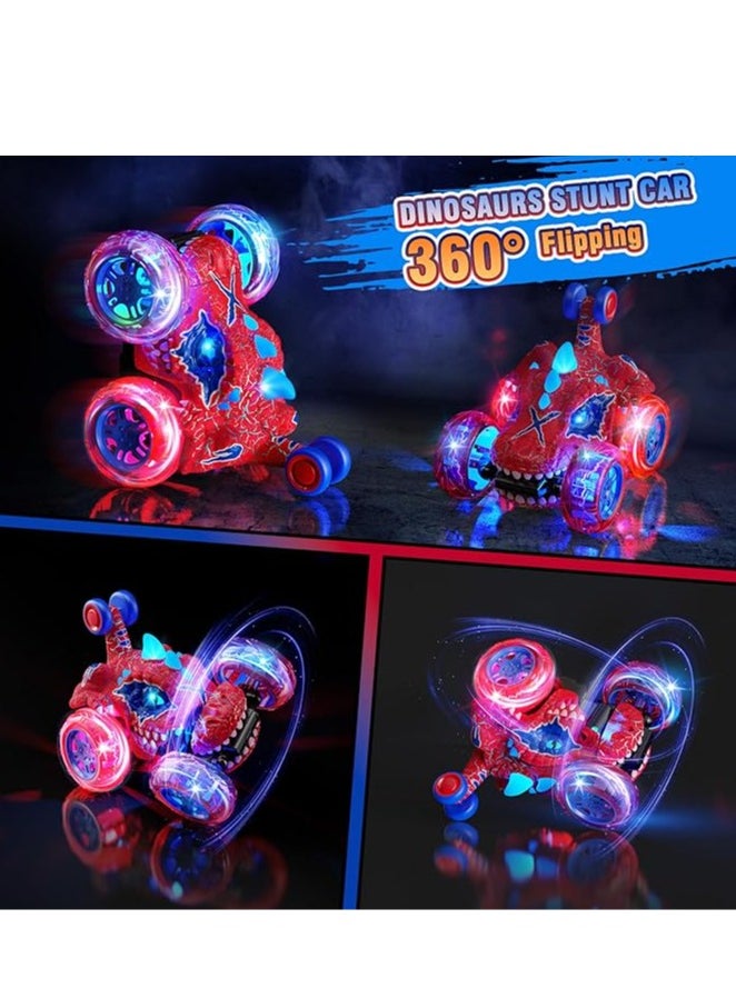 Carsky Remote Control Car RC Cars for Boy 360°Stunt Rotation 4WD Remote Cars for Kids 3-6 Double Sided Dinosaur Toy with Lights,2.4GHz Electric Toy Car,Easter Birthday Gift for 3 4 5 6 Year Old Boy  - Image 3