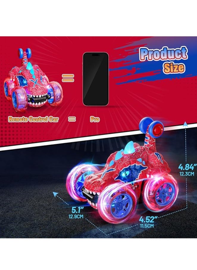 Carsky Remote Control Car RC Cars for Boy 360°Stunt Rotation 4WD Remote Cars for Kids 3-6 Double Sided Dinosaur Toy with Lights,2.4GHz Electric Toy Car,Easter Birthday Gift for 3 4 5 6 Year Old Boy  - Image 4