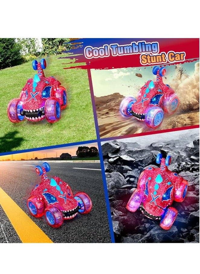 Carsky Remote Control Car RC Cars for Boy 360°Stunt Rotation 4WD Remote Cars for Kids 3-6 Double Sided Dinosaur Toy with Lights,2.4GHz Electric Toy Car,Easter Birthday Gift for 3 4 5 6 Year Old Boy  - Image 5