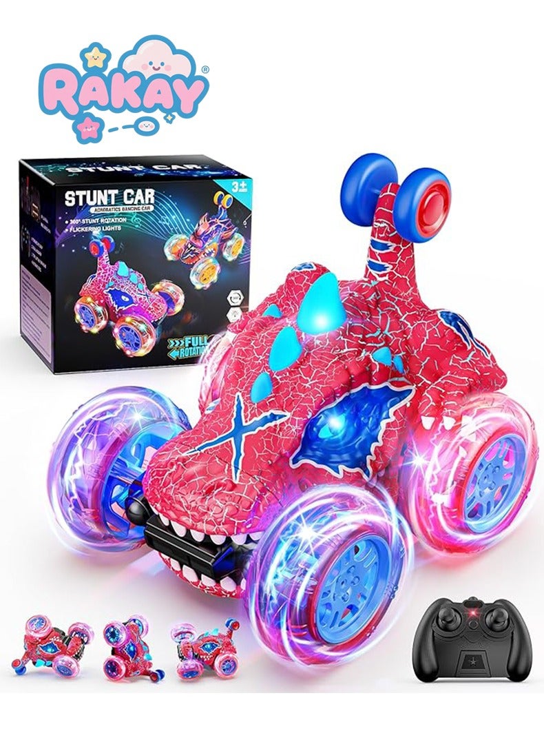 RAKAY Carsky Remote Control Car RC Cars for Boy 360°Stunt Rotation 4WD Remote Cars for Kids 3-6 Double Sided Dinosaur Toy with Lights,2.4GHz Electric Toy Car,Easter Birthday Gift for 3 4 5 6 Year Old Boy - Image 1