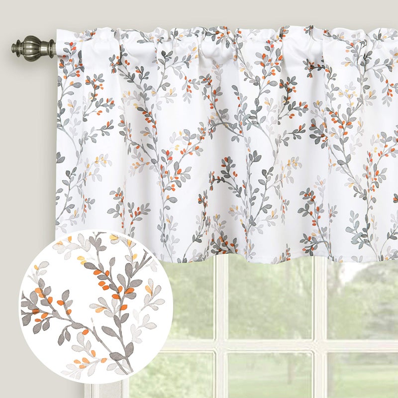 Inselnwald Watercolor Botanical Flowers Leaves Printed Valances for Windows Rod Pocket Window Treatments Valances for Kitchen Cafe Living Bathroom 52 Inch by 18 Inch GrayOrange