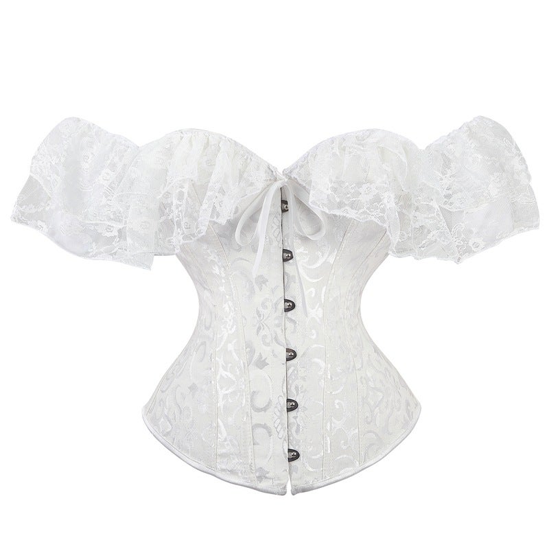 Jacquard Lace Short-Sleeved Body Shaper Court Corset Masquerade Underwear Outer Wear - Image 5