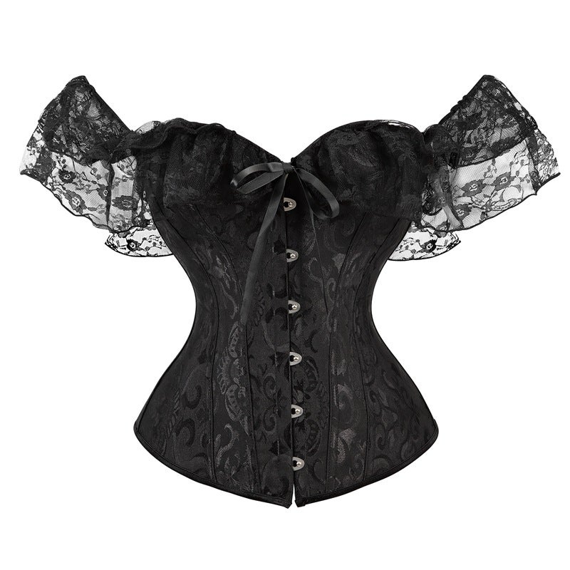 Jacquard Lace Short-Sleeved Body Shaper Court Corset Masquerade Underwear Outer Wear - Image 2
