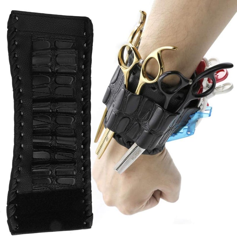 Worii Scissors Bag Pu Leather Scissors Bag Wristband Scissor Pouch Storage Bag Barber Hair Cutting Scissor Case for Home Salon BarberBlack
