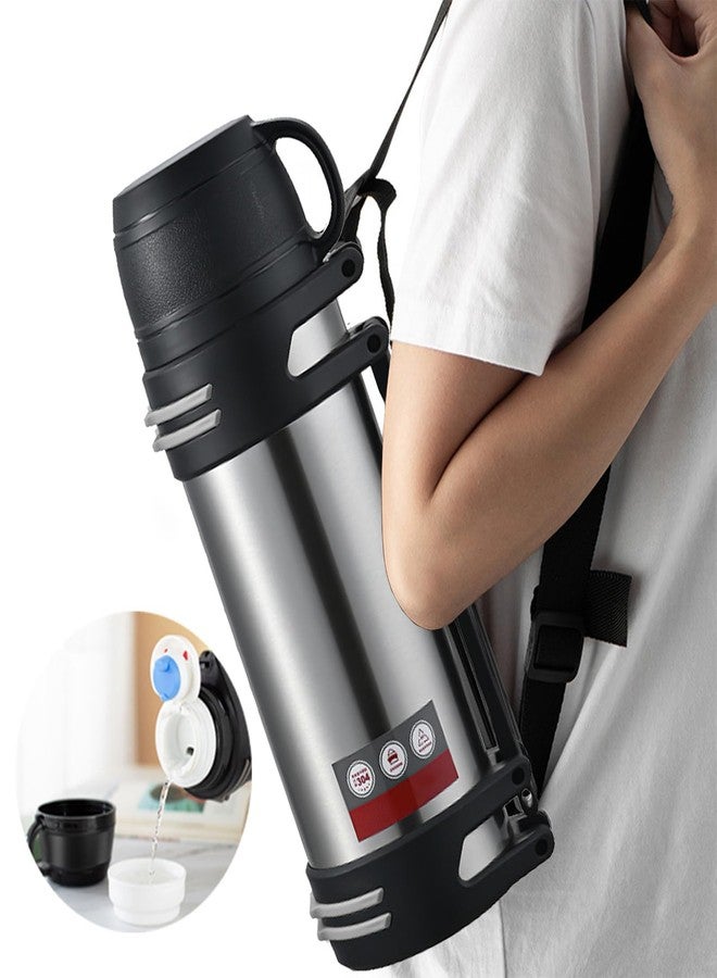 KIDENEI 2.5L Vacuum Insulated Bottle with Handle Cup, Stainless Steel Insulated Water Jug with Strap, Keeping Hot or Cold 24 Hours Coffee Thermos for Traveling Hiking Fishing - Image 2