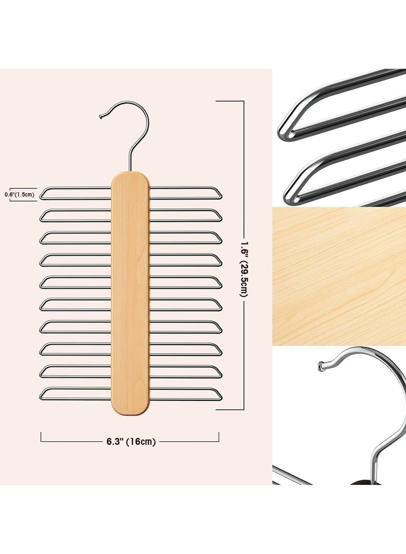 Oasisgalore 2 Pcs Wooden Tie Hanger with 20 Metal Partitions, Swivel Rack for Ties, Belts, Scarves & Neckties  - Image 2