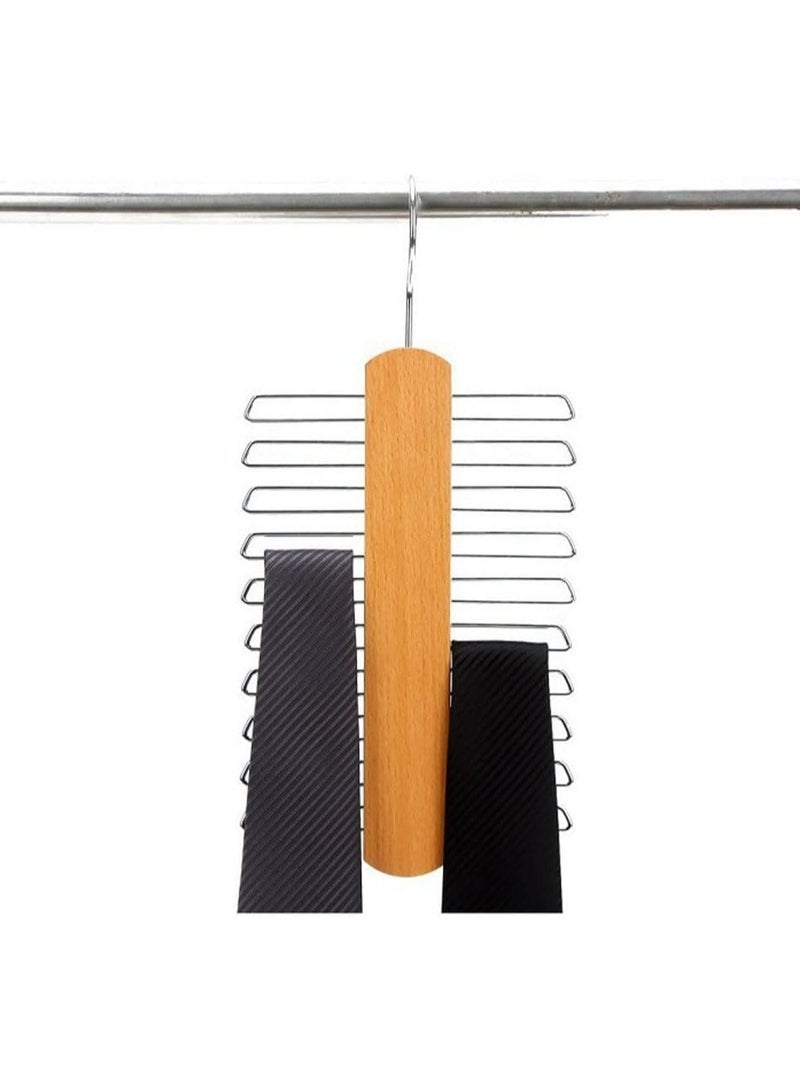 Oasisgalore 2 Pcs Wooden Tie Hanger with 20 Metal Partitions, Swivel Rack for Ties, Belts, Scarves & Neckties  - Image 4