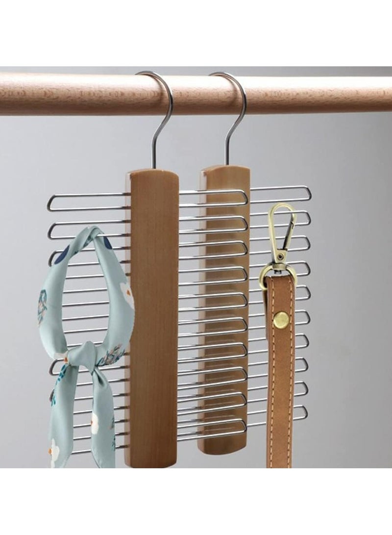 Oasisgalore 2 Pcs Wooden Tie Hanger with 20 Metal Partitions, Swivel Rack for Ties, Belts, Scarves & Neckties  - Image 5