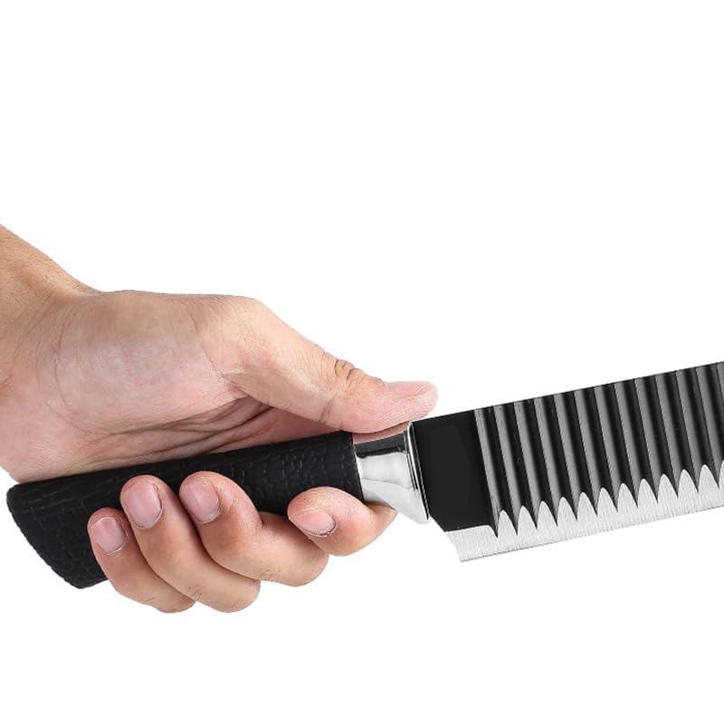 MGNLR 6 Piece Combination Knife Set NonStick Wave Design Anti Slip Handle Chefs Knife Cleaver Carving Paring Knife Peeler Shears Scissors Chefs Knife with NonSlip Handle for Home Black - Image 4