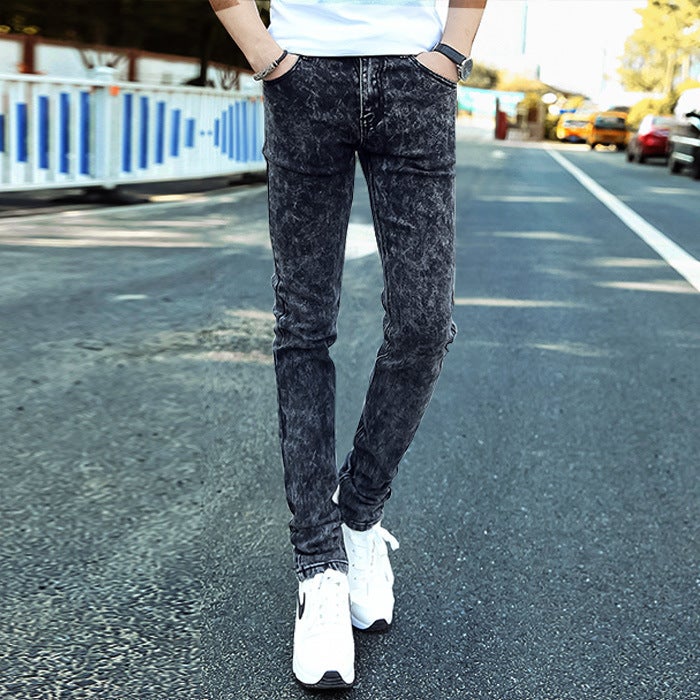 Youth Stretch Men'S Light Blue Snowflake Jeans Men'S Slim Black Skinny Pants Korean Style Boys Long Pants - Image 1