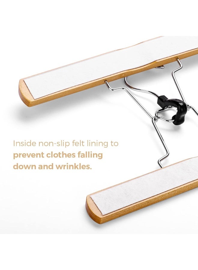 HOUSE DAY HOUSE DAY 20 Pack Naturel Clamp Wooden Pants Hangers Non Slip Wood Skirt Hangers Wood Jeans/Slack Hanger with 360° Swivel Hook - Pants Hangers for Skirts, Slacks  - Image 4