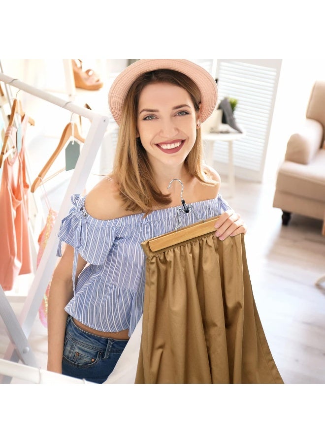 HOUSE DAY HOUSE DAY 20 Pack Naturel Clamp Wooden Pants Hangers Non Slip Wood Skirt Hangers Wood Jeans/Slack Hanger with 360° Swivel Hook - Pants Hangers for Skirts, Slacks  - Image 5