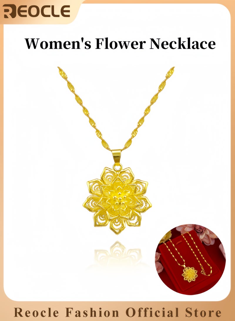 REOCLE Women's Flower Necklace Fashionable Gold-plated Pendant Collarbone Necklace Water Ripple Chain Luxury Jewelry Accessories Wedding Ornaments Gift for Mother & Girlfriend  - Image 1